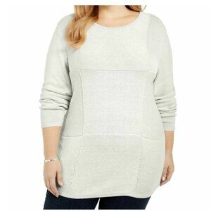 Karen Scott Women's Plus Size Knit Tunic Pullover Sweater, Winter White, 3X